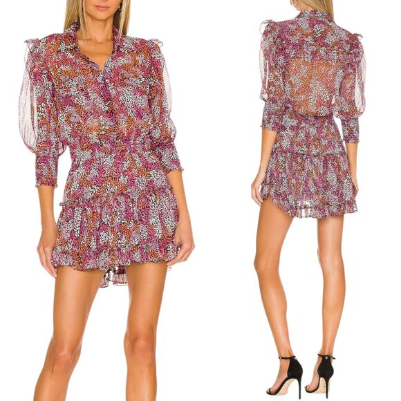 Misa Los Angeles Dresses & Skirts - Misa - Women’s ‘Amelie’ Mini Dress in ‘Autumn Leaves Ditsy’ - Pink, Size X-Small